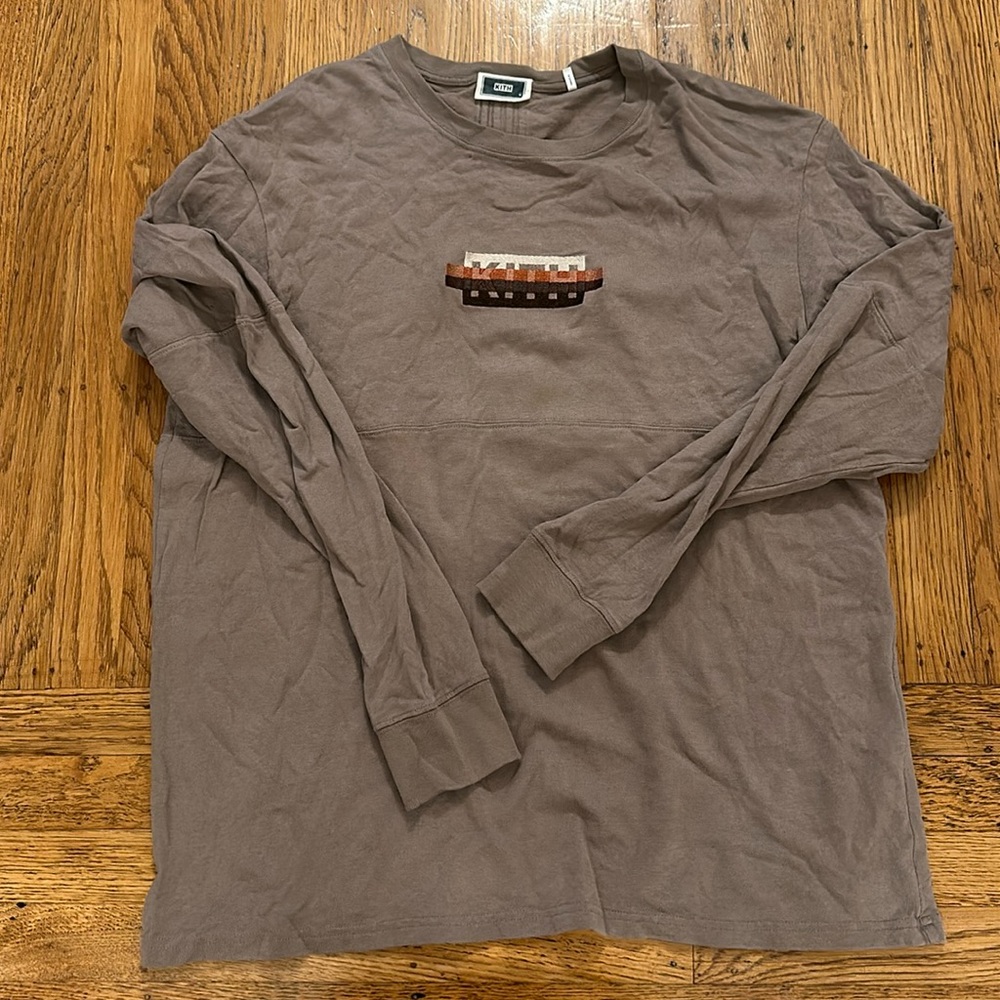 Kith Embroidered Logo Longsleeve Tee - Brown - Size Medium